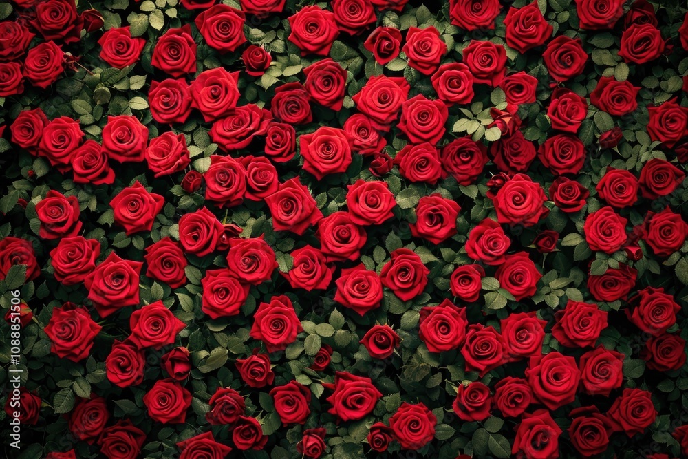 An abundance of fresh red roses in full bloom, creating a lush and vibrant floral display. An abundance of fresh red roses in full bloom, creating a lush and vibrant floral display.