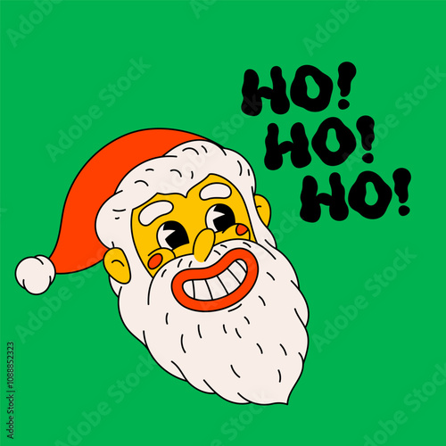Retro style Christmas card with groovy santa claus and ho ho ho text. Groovy ...