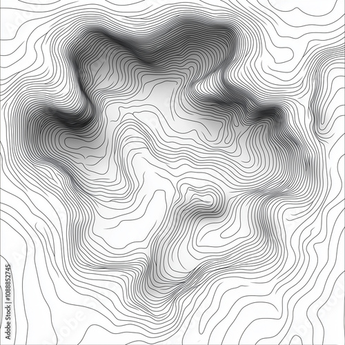 Abstract topographic contour lines on white background in black and white style photo