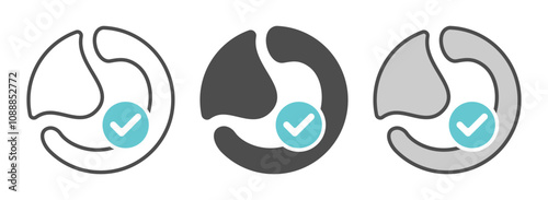 Healthy stomach graphic icon set. Stomach and check mark sign in a circle isolated on white background. Vector illustration