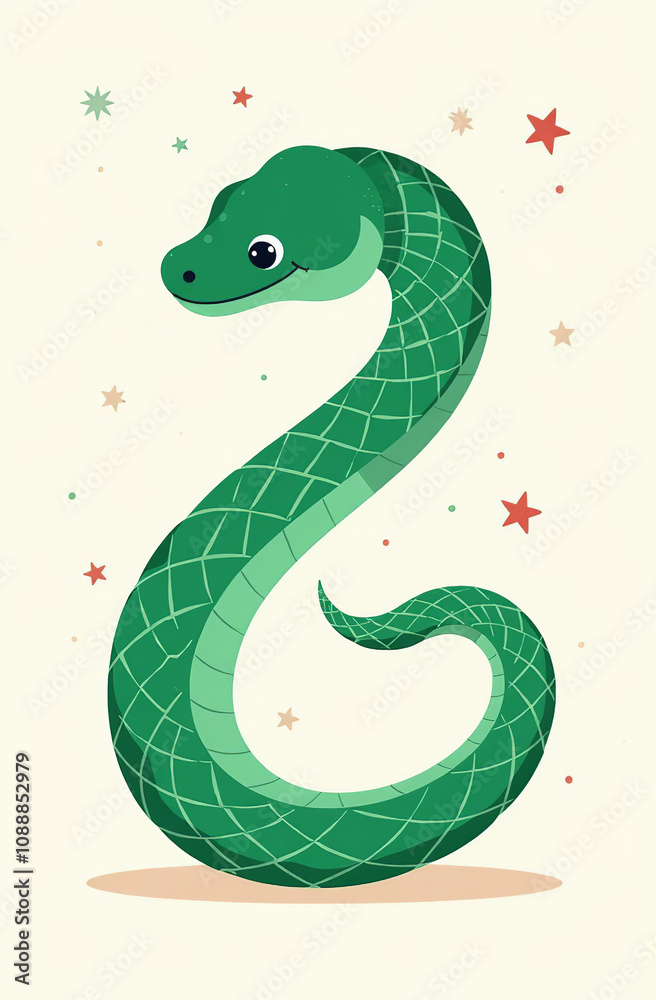 Fototapeta premium New Year 2025 symbol, snake on postcard, Christmas card. AI-generated