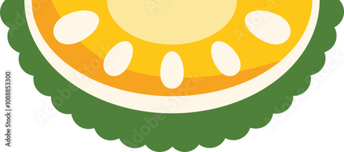 Minimalist illustration featuring a breadfruit slice with green rind and yellow pulp showing the seeds inside