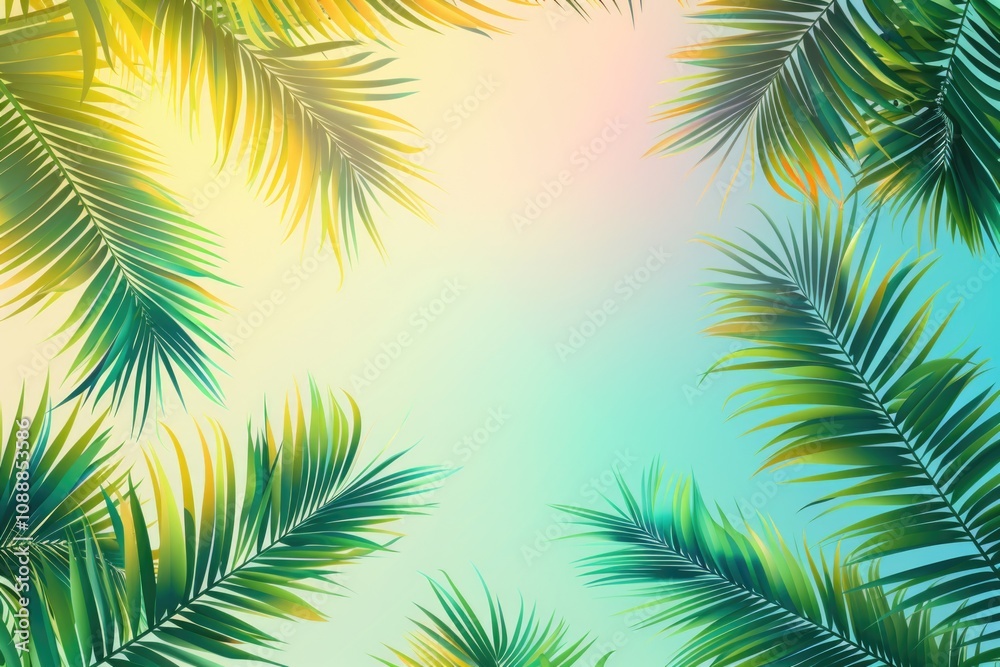Palm trees framing a tropical beach sunset scene. Palm trees framing a tropical beach sunset scene.