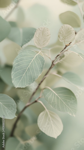 close up photo of green leaves, pastel soft colors, minimalistic design, smooth curves, delicate pastels, macro photography photo