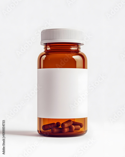 a hyperrealistic prescription glass bottle with a blank white label mockup  photo