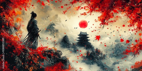 japanese samurai painting art illustration