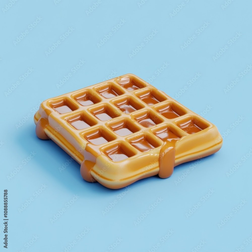 Delicious Yellow Waffle on Pastel Blue Background Delicious Yellow Waffle on Pastel Blue Background