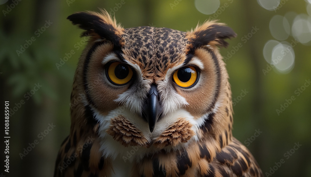 Owl Looking at Camera Close-Up in Forest