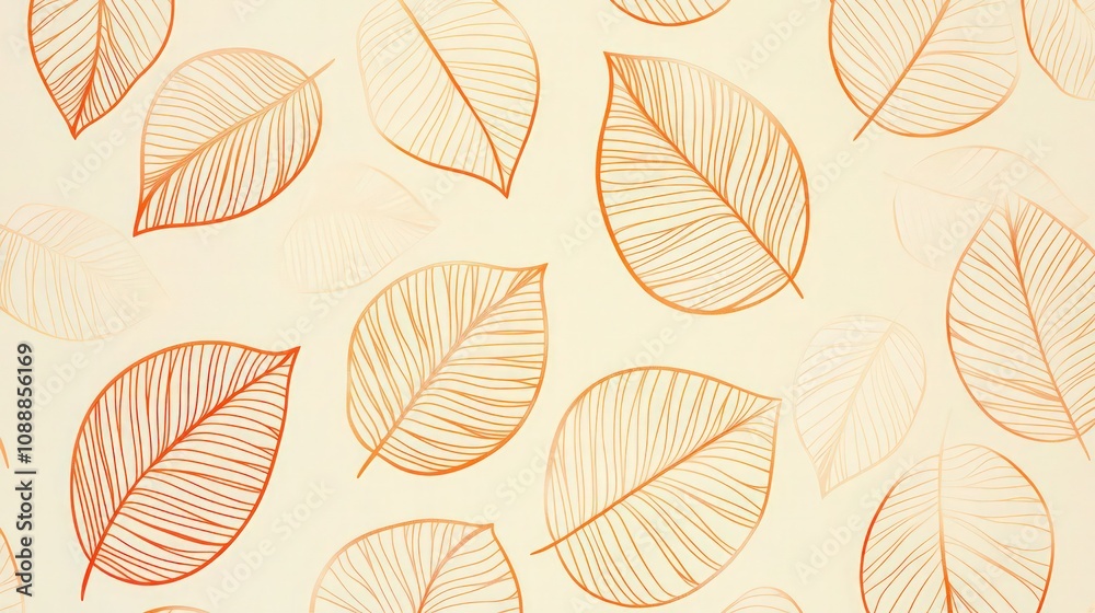 A captivating pattern of stylized leaf shapes outlined in bright copper on a soft cream background. The design's natural elegance and refined lines create a welcoming atmosphere. A captivating pattern of stylized leaf shapes outlined in bright copper on a soft cream background. The design's natural elegance and refined lines create a welcoming atmosphere.