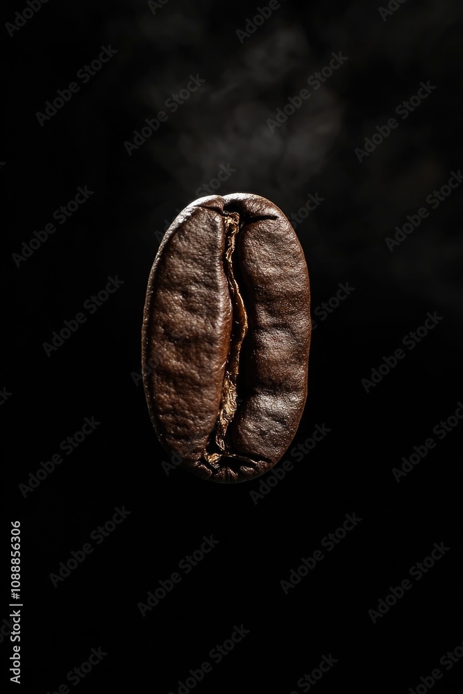 Naklejka premium Close-up of a fresh coffee bean with high contrast and sharpness. Perfect for food or drink product photography.