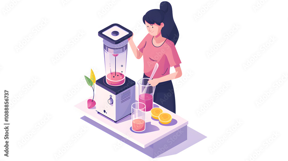 woman making delicious smoothie with blender in kitchen, closeup with a white accent, png woman making delicious smoothie with blender in kitchen, closeup with a white accent, png
