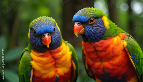 Parrots Looking at Camera Close-Up in Forest