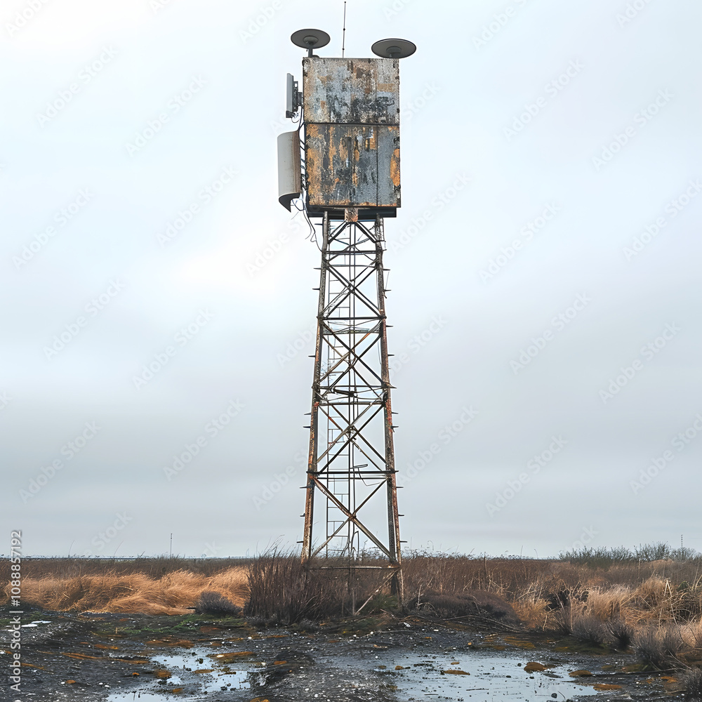 an eerie abandoned 5g tower standing like a lone sentinel in a barren field with a white accent, photo, png an eerie abandoned 5g tower standing like a lone sentinel in a barren field with a white accent, photo, png