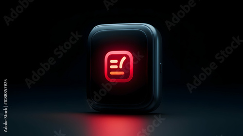 Glowing Red Icon on Dark Smartwatch Displays Document Editing Symbol in 3D Render