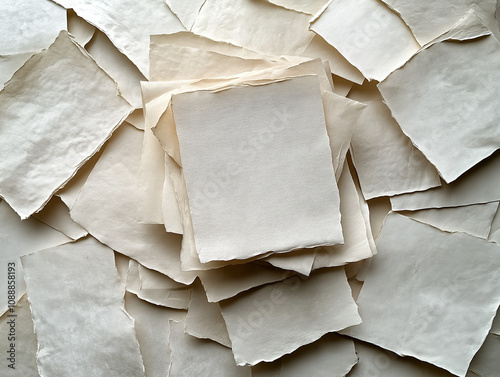 Multiple sheets of wrinkled textured paper stacked together on a flat surface.