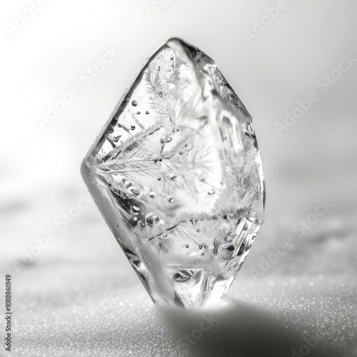 A clear crystal shaped like a diamond with frost on it photo