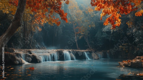 Serene Autumn Landscape at Huai Mae Kham Waterfall