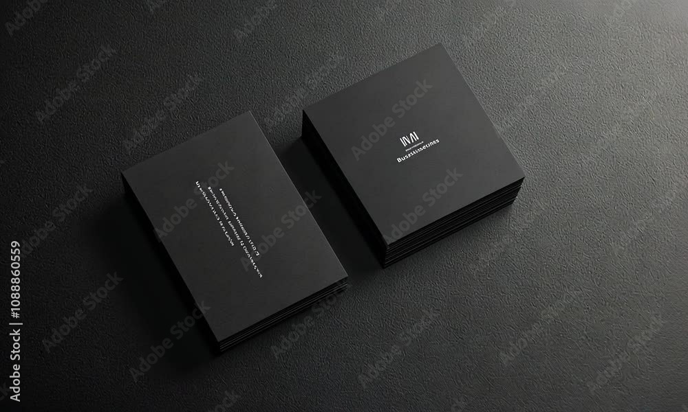 Black Square Business Cards Stacked on Dark Surface
