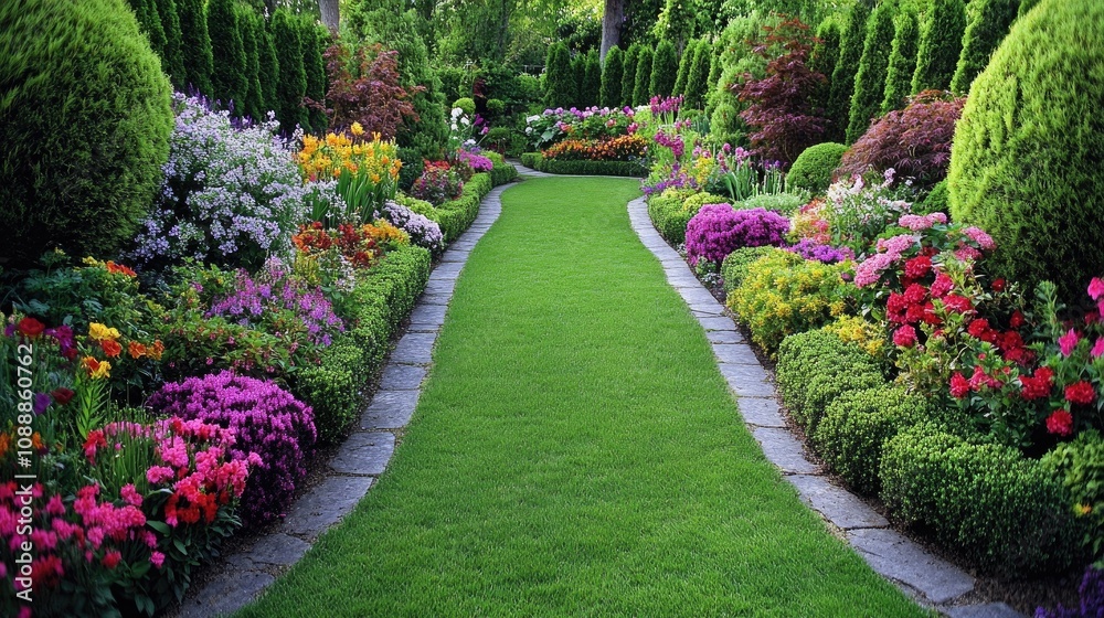Fototapeta premium Serene View of a Formal Garden Landscape