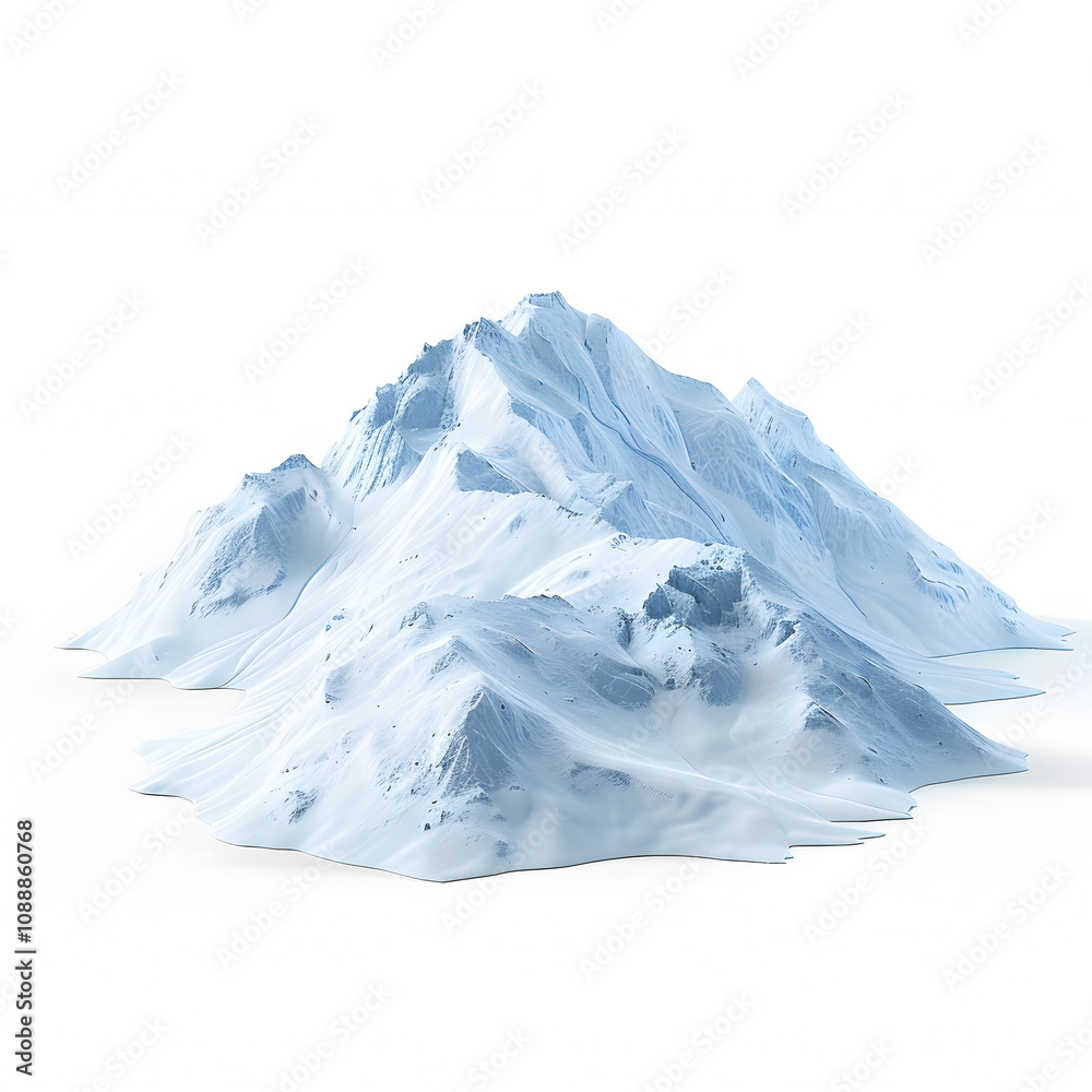 Obraz premium 3d render snowy mountain. snow terrain with a white accent, photo, png