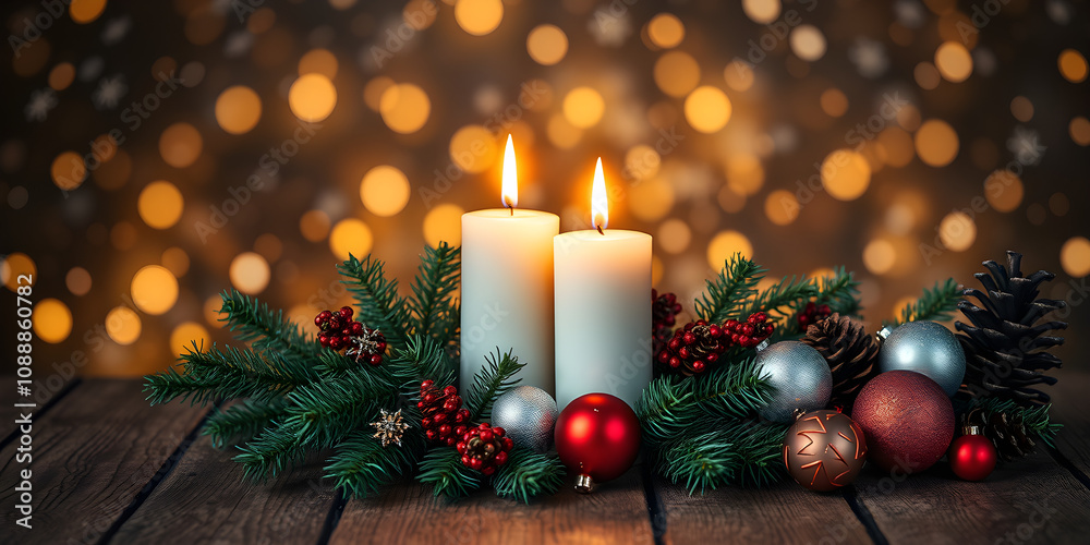 Christmas candle burning. Christmas background Christmas candle burning. Christmas background
