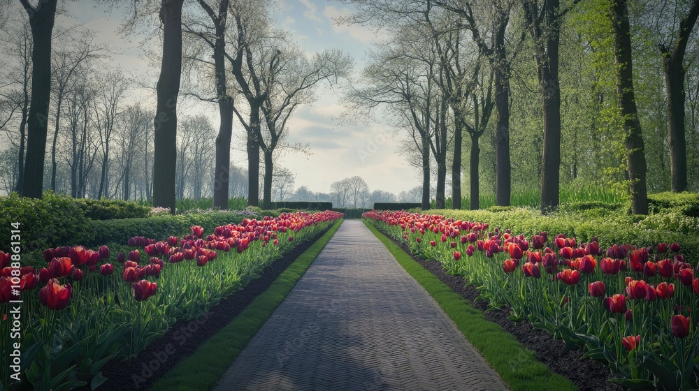 Obraz premium Stunning Tulip Lane in Keukenhof Gardens, Netherlands