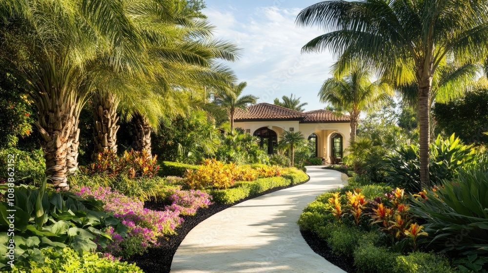 Obraz premium Tranquil Tropical Luxury Garden Pathway