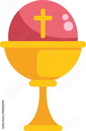 Golden chalice holding the holy communion wine with cross symbol for first communion ceremony