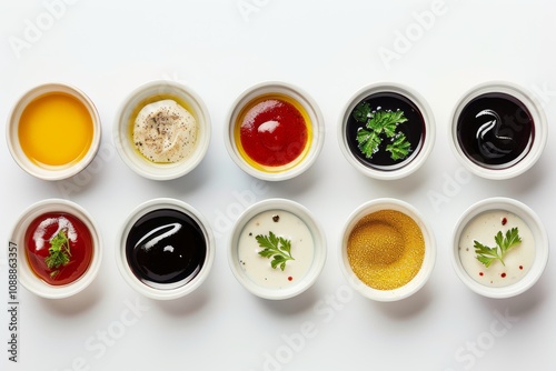 A Colorful Array of Sauces and Condiments Neatly Arranged in Bowls, Showcasing a Variety of Textures and Flavors for Culinary Inspiration