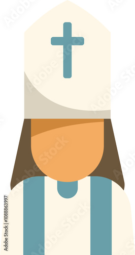 Faceless minimalist illustration of a catholic nun praying wearing a traditional habit with a cross