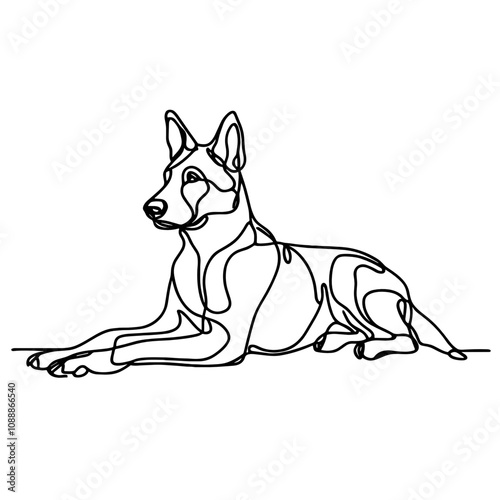 Minimalist Line Art of Belgian Malinois breed Dog 