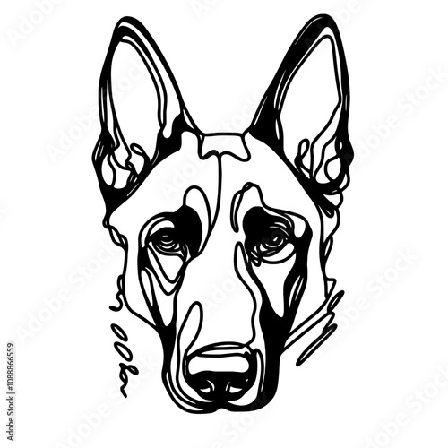 Minimalist Line Art of Belgian Malinois breed Dog 