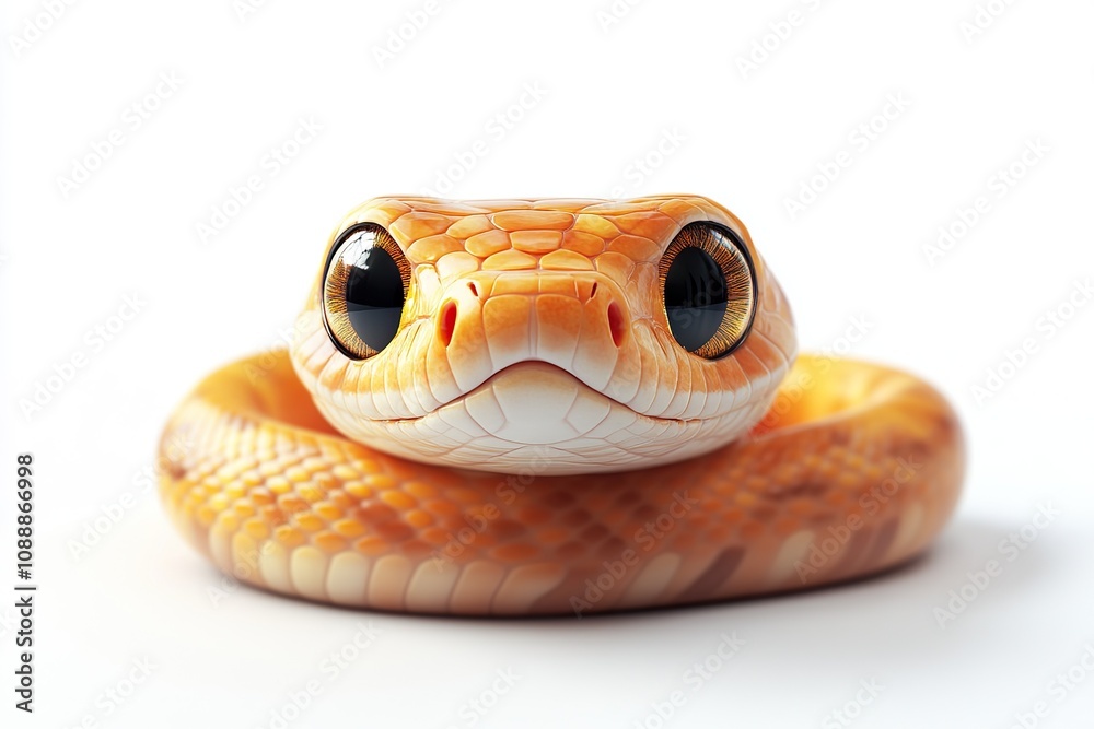 3d cute snake with big eyes on white background 3d cute snake with big eyes on white background