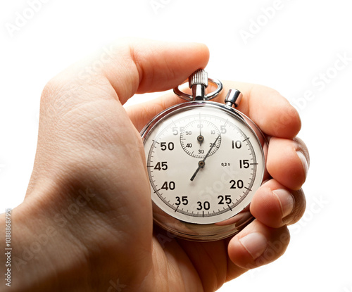 Male hand holding stopwatch photo