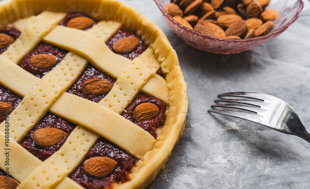 autumn recipe preparation process of lattice flan jam tart for Thanksgiving