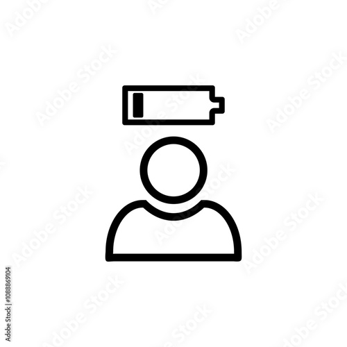  People with problem, burnout on work, stress. Low charge and lack battery icon isolated on white.