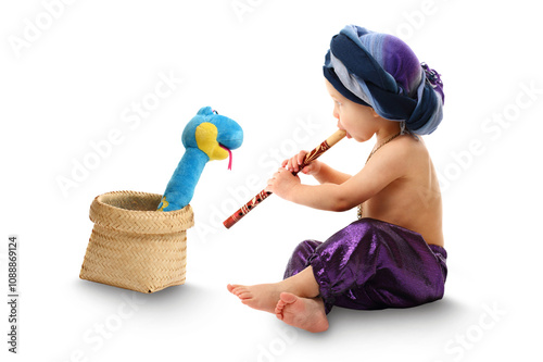 Charmer boy with pipe and snake