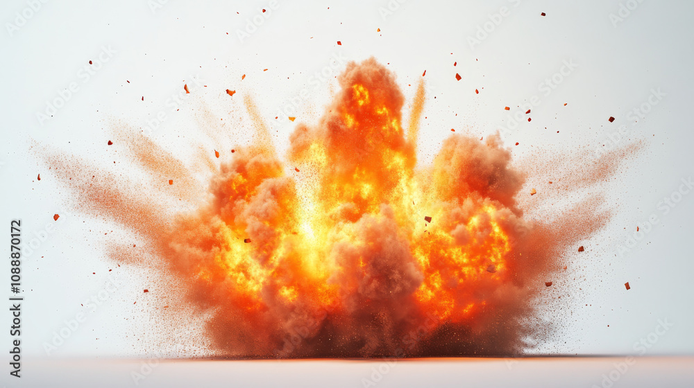 A large explosion is depicted in the image, with a lot of red A large explosion is depicted in the image, with a lot of red