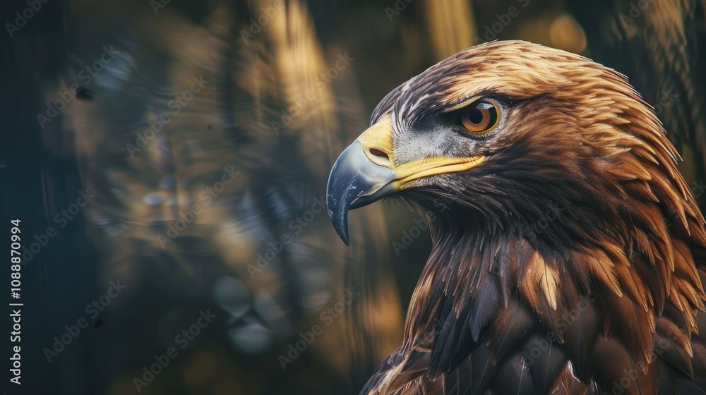 Fototapeta premium Beautiful Brown Eagle Profile Brutal Zoo Shot Bird Predator Looking Staring Eye