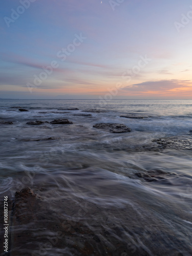 Beautiful rocky seascape view in calm morning.