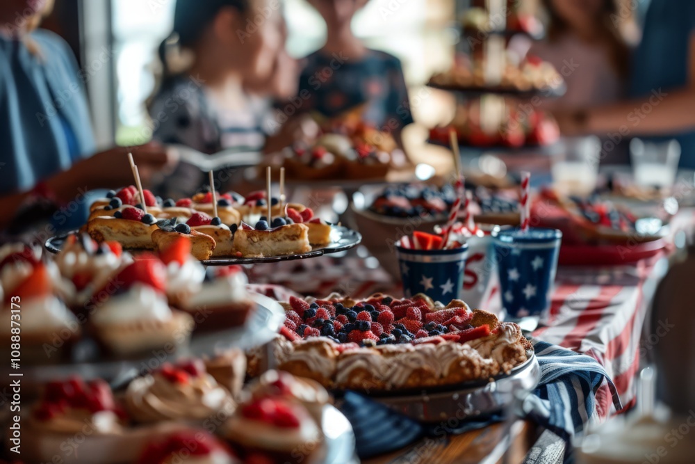 Delicious Display of Colorful Cakes and Pastries with Fresh Berries at a Festive Gathering, Perfect for Celebrating Summer Events and Special Occasions Delicious Display of Colorful Cakes and Pastries with Fresh Berries at a Festive Gathering, Perfect for Celebrating Summer Events and Special Occasions