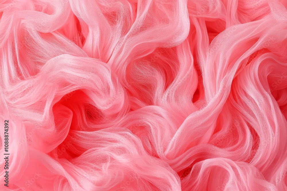 Fototapeta premium Soft pink fibers create a gentle wave pattern resembling delicate silk fabric in a close-up view