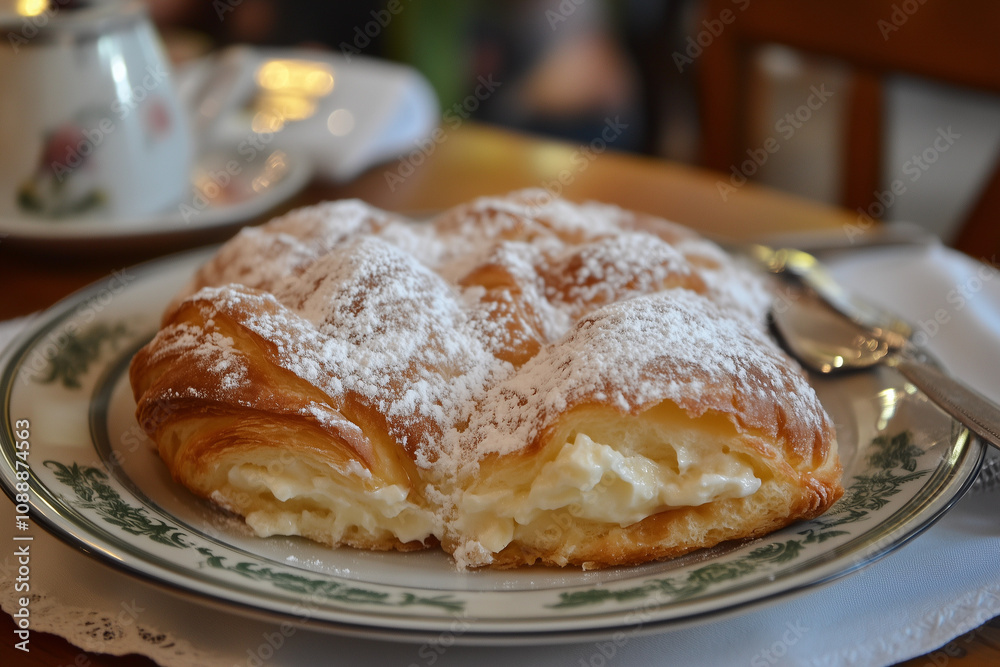 High-angle view of papanasi with a garnish of powdered sugar High-angle view of papanasi with a garnish of powdered sugar