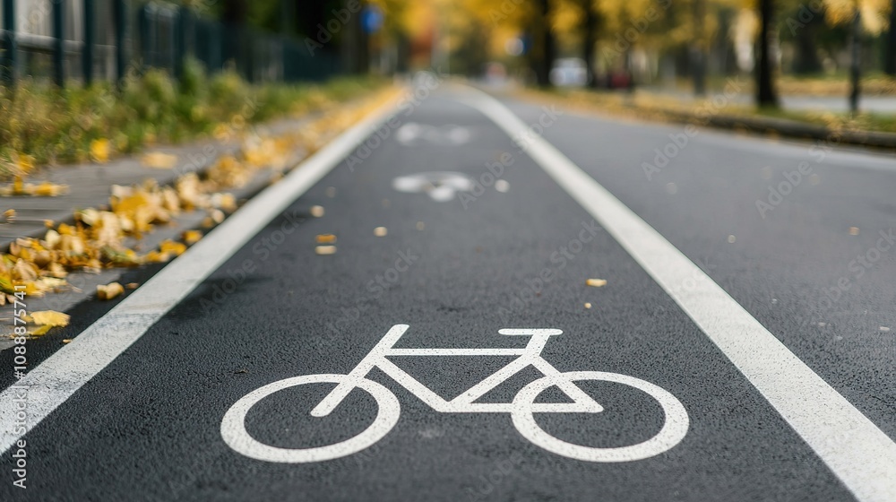 Obraz premium Bicycle lanes enhancing urban mobility city streets infrastructure autumn environment ground level sustainable living