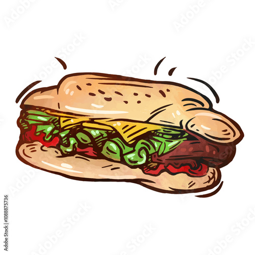 Delicious sandwich with fresh ingredients and colorful toppings on a soft bun