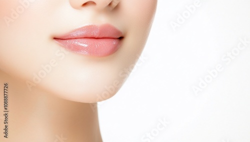 Close-up of a woman's lips and chin, highlighting beauty and skincare.