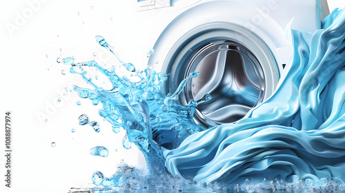 3d fabric fiber of cloth with water arrow, bubble remove stain, softener of washing machine. 3d render illustration with a white accent, text area, png