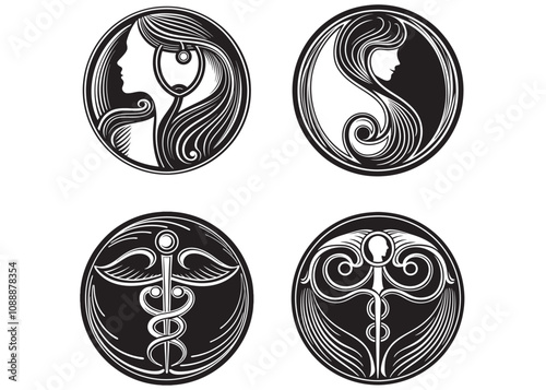 doctor logo silhouette vector icon logo illustration, women doctor logo vector silhouette, women doctor icons silhouette white background vector illustration