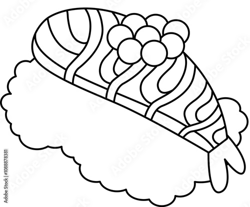 Japanese food sushi outline.  Asian food outline. Sushi  hand drawn outline sketch.  Japanese food outline.
