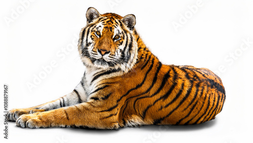 Lying tiger on a white background.